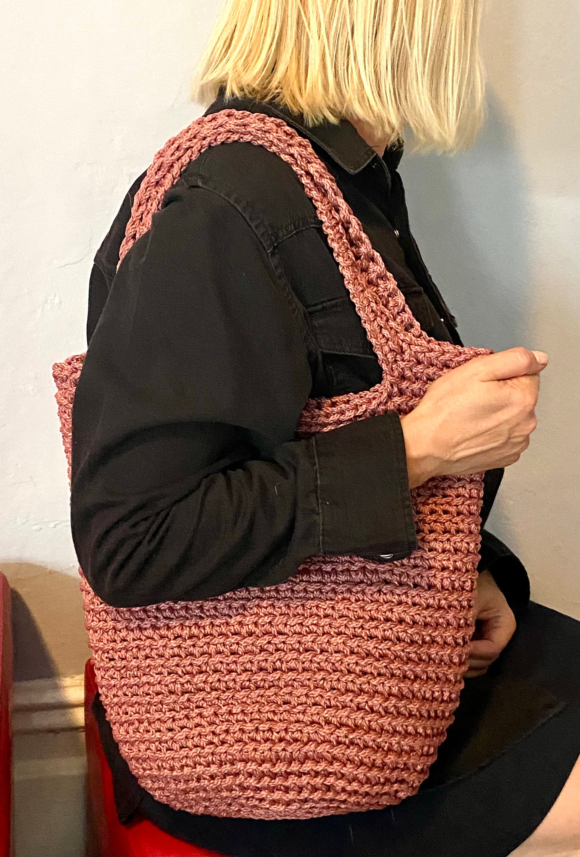 IRO ♥ STRING CROCHET TOTE BAG /追跡付 Crochet Tote Bag, Dusty Rose Bag, Polyester Rope + Gift