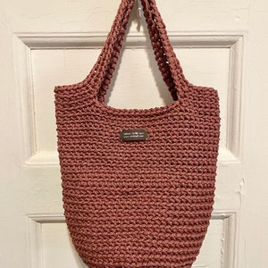 Crochet Tote Bag, Dusty Rose Bag, Polyester rope + Gift Bracelet