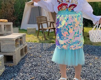 Children's / Toddler Show Costume Age 2,3,4,5,6 Sparkle Hologram Sequin Skirt 