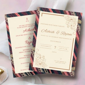 Nepali Wedding Invitation | Striped Dhaka Pattern Wedding Invitation | Nepali Digital Wedding Invitation | Wedding Invitation Template