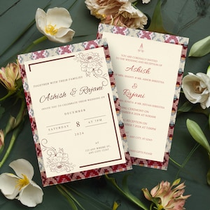 Nepali Wedding Invitation | Floral Dhaka Pattern Wedding Invitation | Nepali Digital Wedding Invitation | Wedding Invitation Template