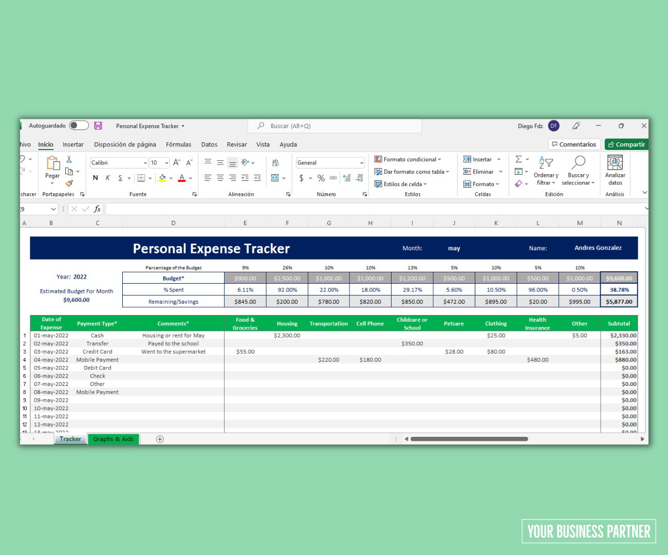 Personal Expense Tracker/ Excel Template/ Easy to Use/ Simple