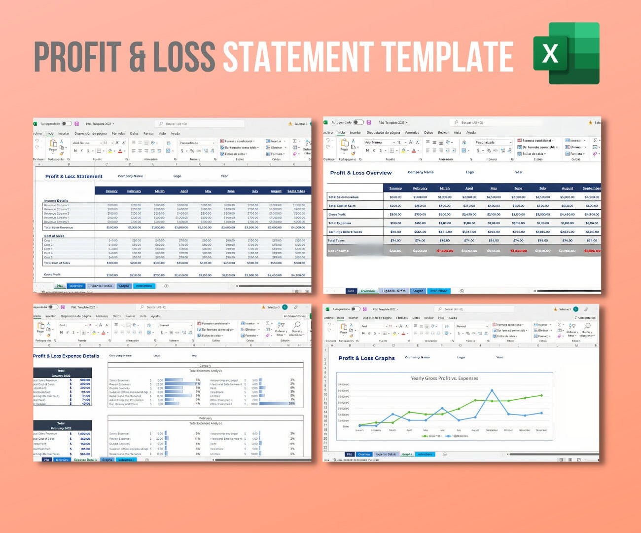 Profit & Loss Statement/ Profit and Loss/ Excel Template/ Easy - Etsy