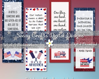 Independence Day Printable Bookmark Set, Digital Bookmark, Instant Download, Book Lover Gift, Flag Bookmark, Veteran Gift, America Gift