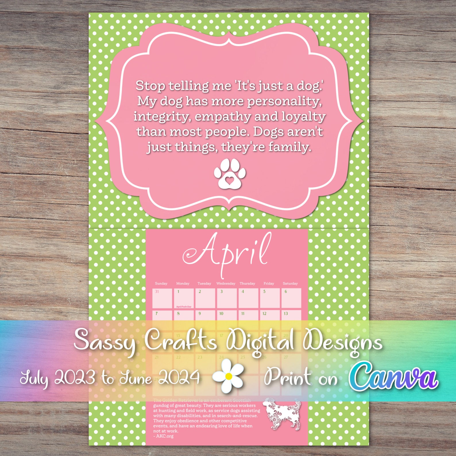 printable-dog-quotes-2024-calendar-pink-green-calendar-2024