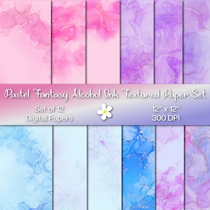 Pastel Fantasy Alcohol Inkt Getextureerd Papier Set, Instant Download, 300 DPI Papier, Set van 12 Papier, Afdrukbare Digitale Papier, Getextureerd Papier