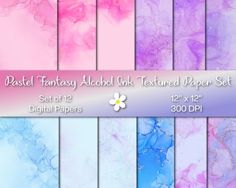 Pastel Fantasy Alcohol Ink Textured Paper Set, Instant Download, 300 DPI Paper, Set of 12 Papers, Printable Digital Papers, Textured Paper