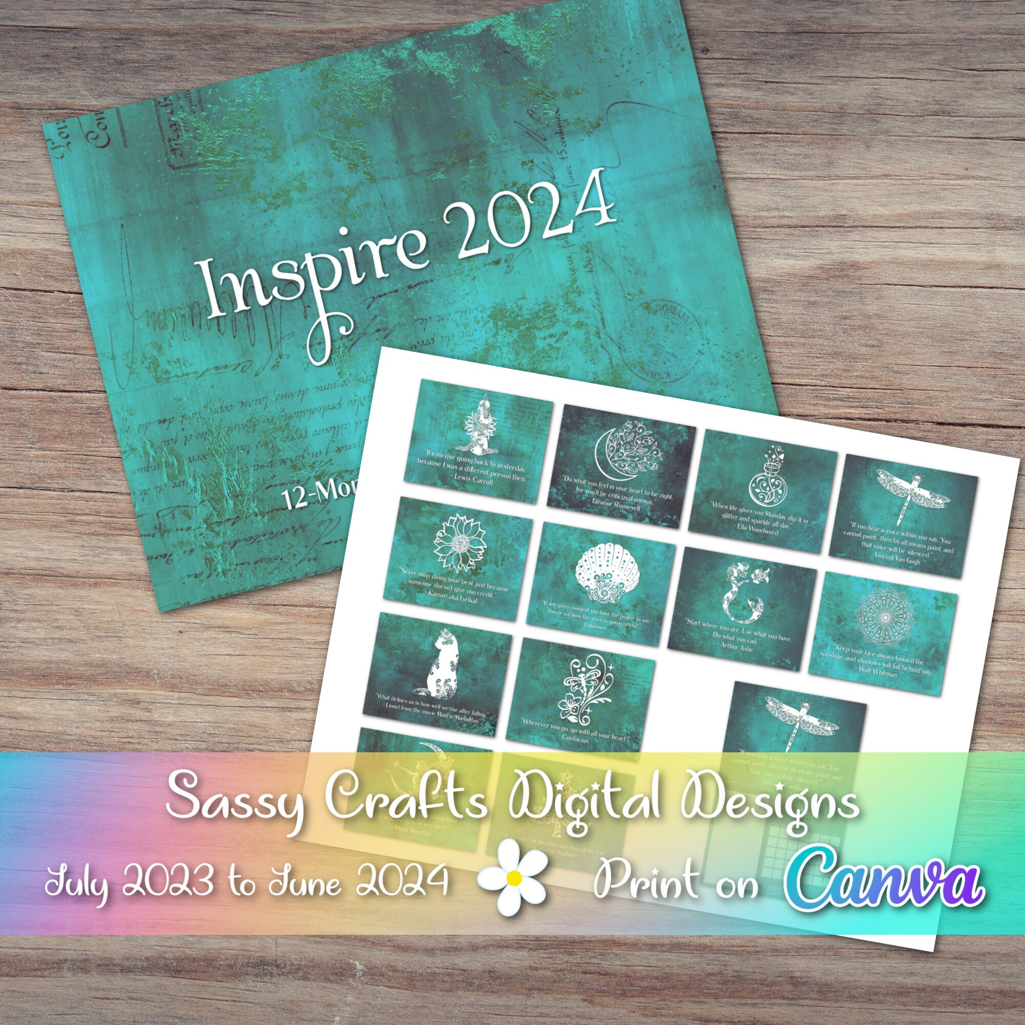 Printable Inspirational Teal 2024 Calendar, Printable Calendar, Monthly