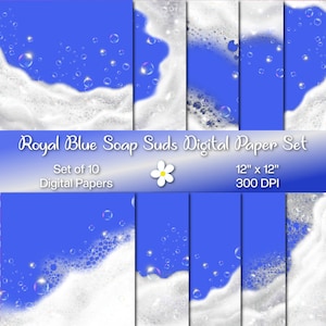 Royal Blue Soap Suds Digital Paper Set, natychmiastowe pobranie, papier 300 DPI, zestaw 10 papierów, papiery cyfrowe do druku, bańki mydlane