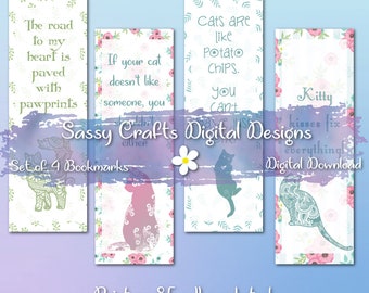 Cat Love Printable Bookmark Set, Digital Bookmark, Instant Download, Cute Cat Bookmark, Cat Lover Gift, Cat Art Bookmark, Cat Quote, Cat Mom