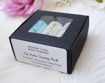 Natural Beeswax Lip Balm Variety Pack: Vanilla Mint, Piña Colada, Cotton Candy