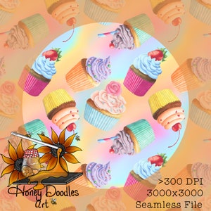 Watercolor Cupcakes, Seamless File, Digital Paper, Cute Cupcakes