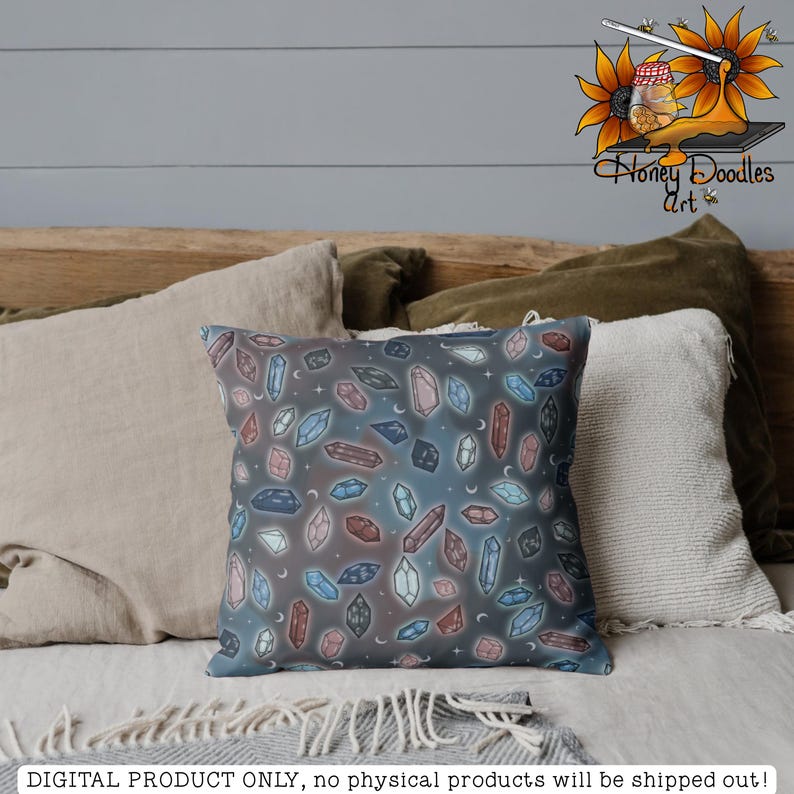 Glowing Crystals, Hand Drawn Seamless Pattern, Witchy Patterns ...