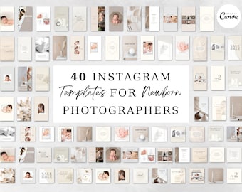 Newborn Photography Instagram Templates: 40 Canva Posts & Stories