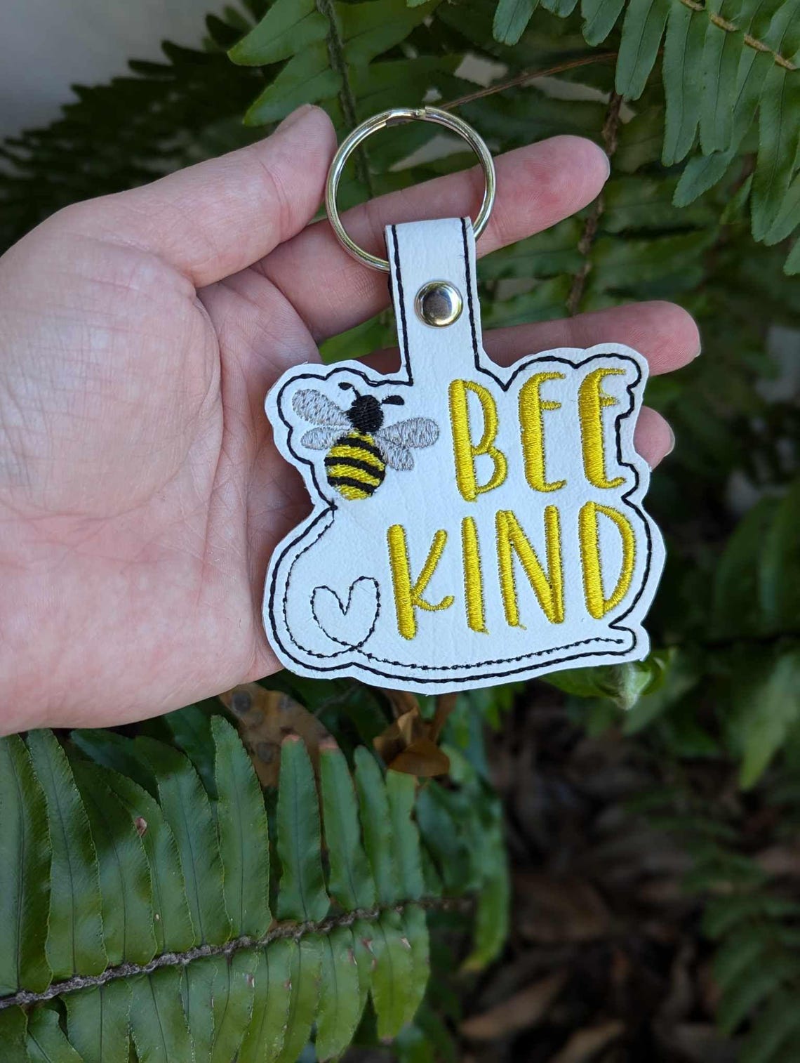 BEE KIND Cute Bee Key Fob/ Key Ring/ Machine Embroidery/ Ready to Ship ...