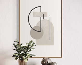Impresión geométrica abstracta moderna de mediados de siglo, arte mural beige y gris (descarga digital)
