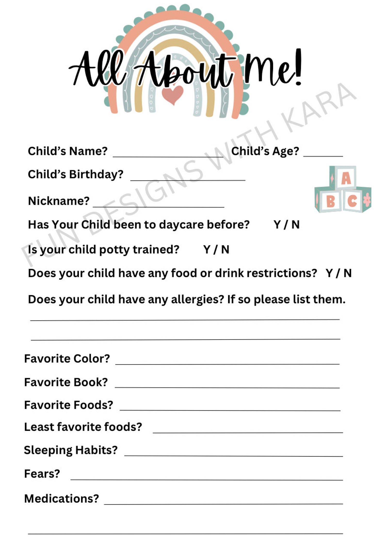 Daycare Form Bundle | Printable Forms for Daycare, School, Preschool ...