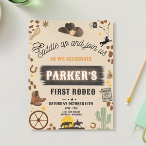 My FIRST RODEO Birthday Invitation, Wild West, Ranch, Western, Cowboy Birthday Invite! Editable, Digital Invitation.