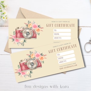 Photography Gift Card, Gift Certificate, Editable Template, Digital Download, Photo Session Gift Idea, Gift Card.