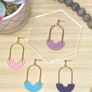 Arch Dangle Earrings, Polymer Clay Earrings, Dangle Earrings, Arch Earrings, Pink, Blue, Purple, Lightweight, Handmade, Stylish Earrings image 1