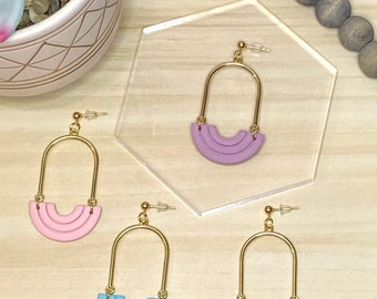 Arch Dangle Earrings, Polymer Clay Earrings, Dangle Earrings, Arch Earrings, Pink, Blue, Purple, Lightweight, Handmade, Stylish Earrings