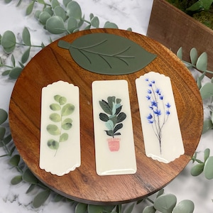 Plant Bookmarks, Bookmarks, Leaf Bookmark, Plants, Polymer Clay Bookmarks, Handmade, Lightweight, Flexible, White, Green, Leaf
