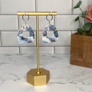 Blue Flower Dangle Earrings, Donut Shaped Dangle Earrings, Blue Flowers, Floral Earrings, Polymer Clay Earrings, Handmade, Lightweight, Blue