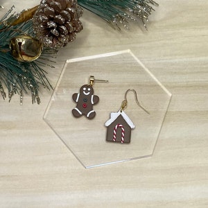 Polymer Clay Earrings, Dangle Earrings, Dangles, Gingerbread, Gingerbread Man, Gingerbread House, Christmas Earrings, Christmas