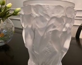 LALIQUE Bacchantes Crystal Vase, Signed by Lalique, Unusually Large
