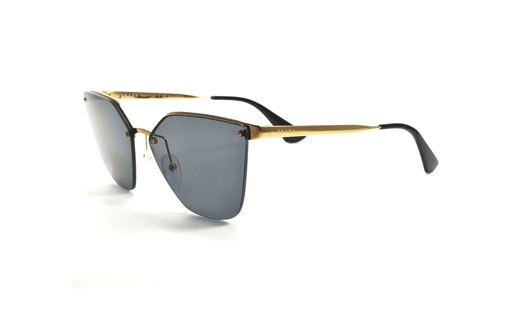 Prada SPR 68T 7OE-5Z1 Gold Frame Polarized Grey Lens Semi Rimless Sunglasses PR 68TS 7OE5Z1 antique gold - eye-oo.com main image 2