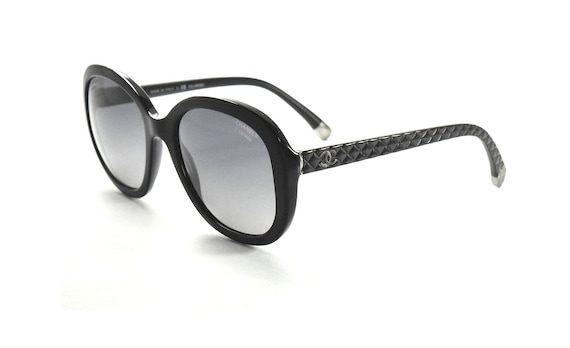 Chanel Black Round Quilted Sunglasses CC Side