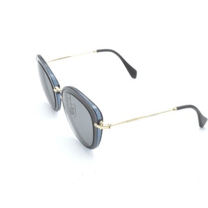 Miu Miu SMU 50R 1AB-9K1 Blue Gray Gold Oval Sunglasses Frame/ Grey Lens