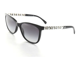 CHANEL 5260Q 1074/S6 Black Silver Leather Chain / Gray Gradient Sunglasses