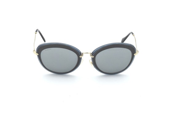 Miu Miu SMU 50R 1AB-9K1 Blue Gray Gold Oval Sunglasses Frame  display picture 1