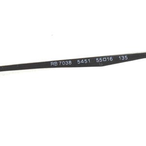 May include: Close-up of a black eyeglass arm with the text "RB 7038 5451 55O16 135". The arm is thin and metallic, with the numbers and letters printed in white.
