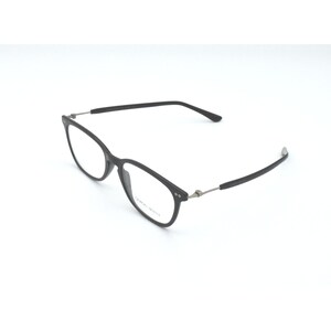 May include: Black rectangular eyeglasses with a silver accent on the temple arms.