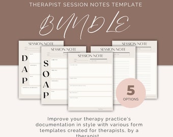 Therapy Session Notes Templates (SOAP, DAP and Standard), Therapist Documentation Bundle - Digital Download