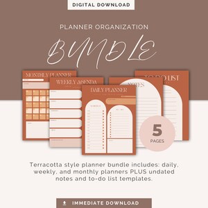 Digital Planner Pages Bundle, Terracotta Templates for Notes, To-Do Lists, Daily, Weekly and Monthly Calendar - Digital Download