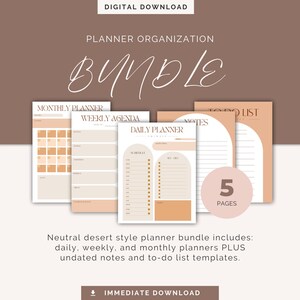Digital Planner Pages Bundle, Neutral Desert Templates for Notes, To-Do Lists, Daily, Weekly and Monthly Calendar - Digital Download