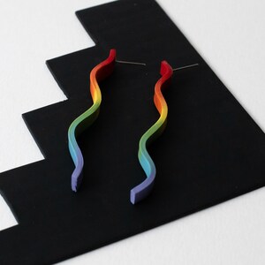 Rainbow gradient wavy polymer clay earrings