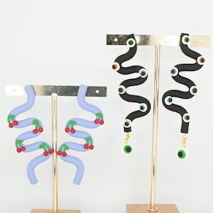 Custom Pattern Wavy Loose Squiggle Polymer Clay Handmade Earrings