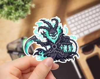 Chibi Thresh Sticker, Cute League of Legends Kiss Cut Vinyl Sticker,Glossy Durable Chain Warden Decal for Laptop, Water Bottle, Notebook