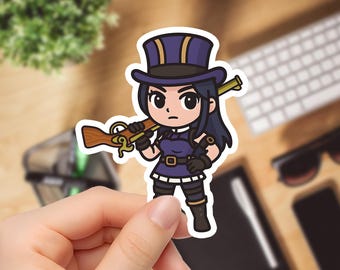 Chibi Caitlyn League of Legends Sticker, Glossy Vinyl Decal