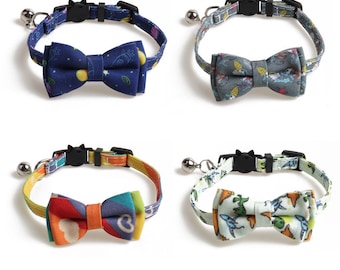 Bowknot Cat/Puppy Collar with Bell, Removable Bowtie, Breakaway safety buckle