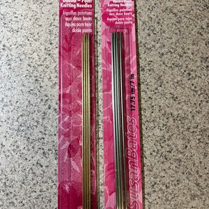 Lot de 2 aiguilles à tricoter double pointes vintage Susan Bates 7&quot; silvalume, tailles 0 et 1