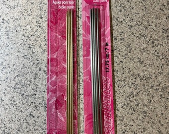 Set of 2 vintage Susan Bates 7" silvalume double pointed knitting needles, sizes 0 & 1