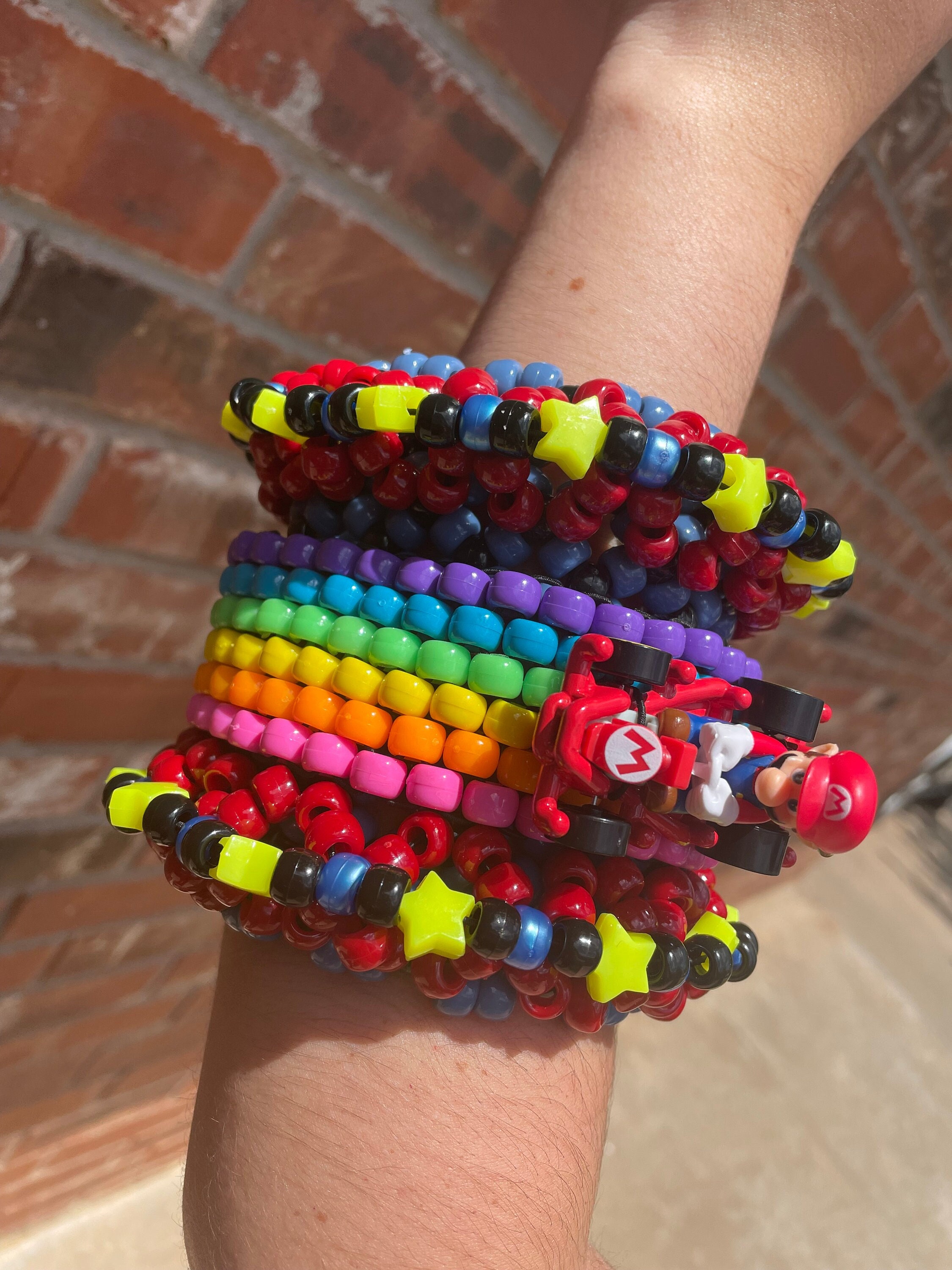 3 Mario Themed Kandi Bracelets, Perler Kandi, Rave Jewelry, Festival Jewelry