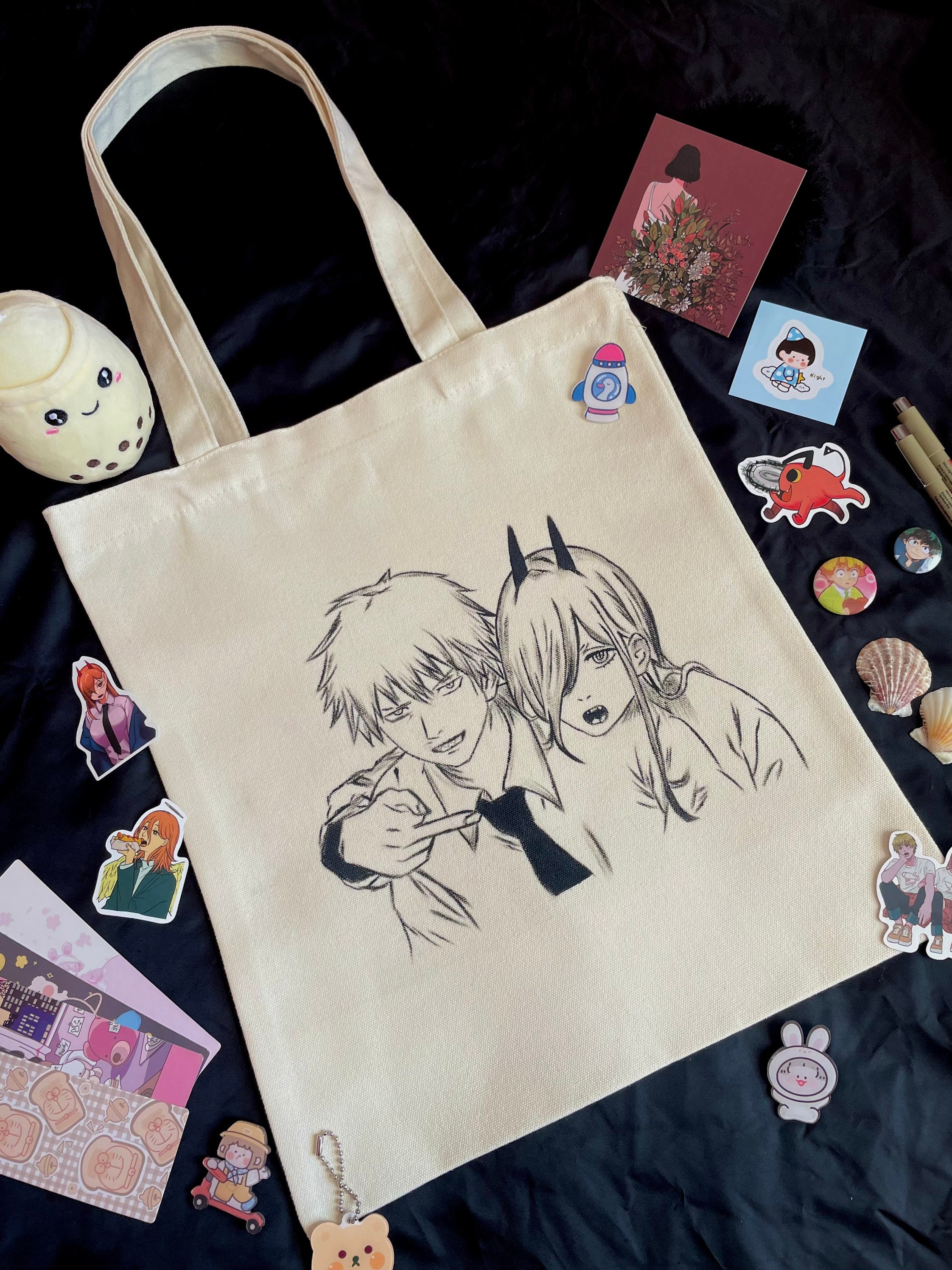 Hand Painted Anime Minimalist Canvas Shoulder Tote Bag Stock Etsy