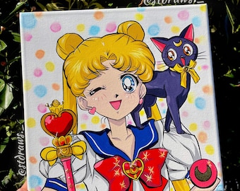 Handmade Magical Girl Canvas Art: Kawaii Anime Decor (10x10in)