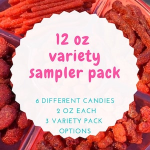 Dulce Enchilados / Bonbons mexicains / Bonbons Chamoy et Tajin / Bonbons Chamoy humides / Paquet d’échantillons de 12 bonbons / Pack d’échantillons / Pack d’échantillons / Paquet de bonbons de variété